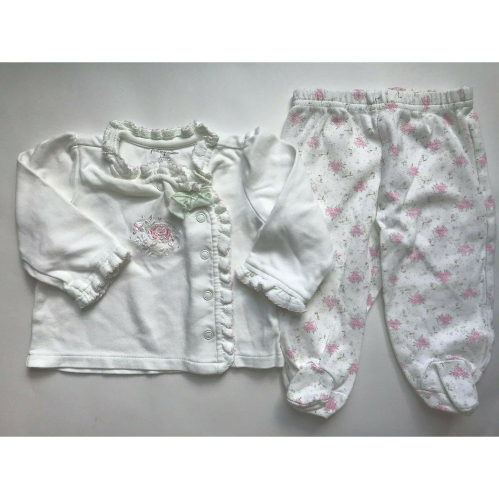 Girl's Size 6M 3-6 Months 2 Pc Green First Moments Floral L/S Top & Footed Pants
